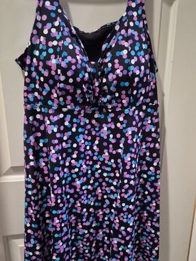 Black Swimdress with Purple & Blue Dot Print